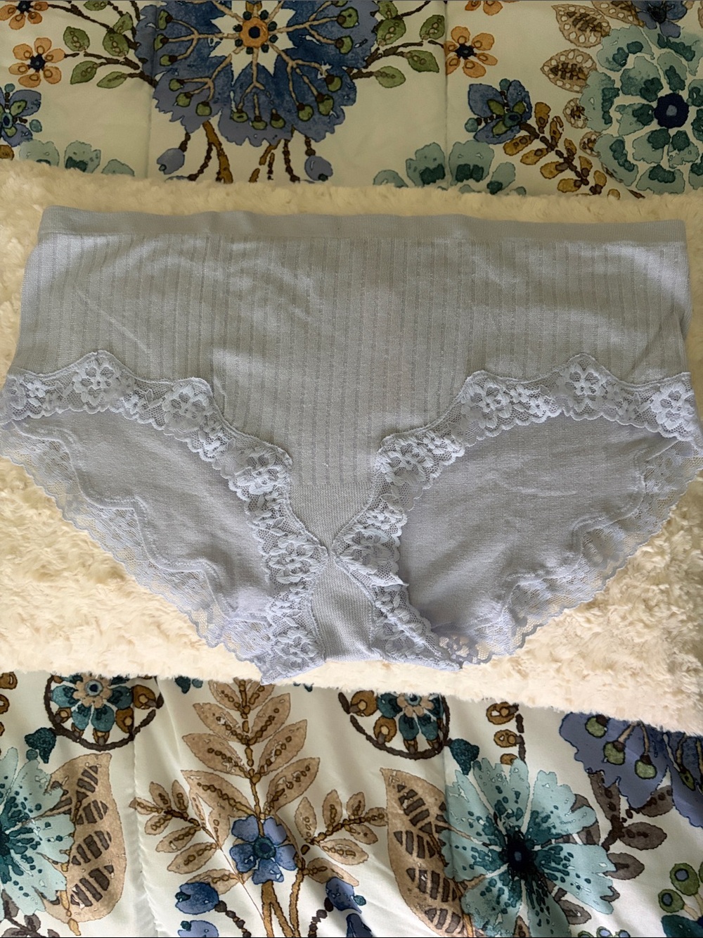 Victoria's Secret Light Blue Lace-Trim Ribbed Hipster Panty
